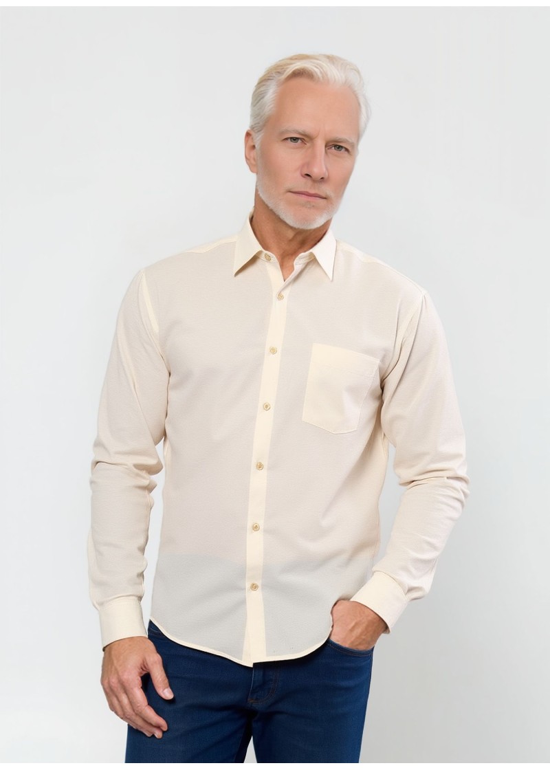 Camisa social palha masculina de microfibra manga longa
