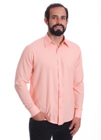 Camisa social masculina de microfibra manga longa, salmão