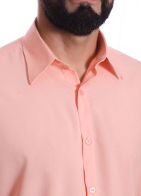 Camisa social masculina de microfibra manga longa, salmão