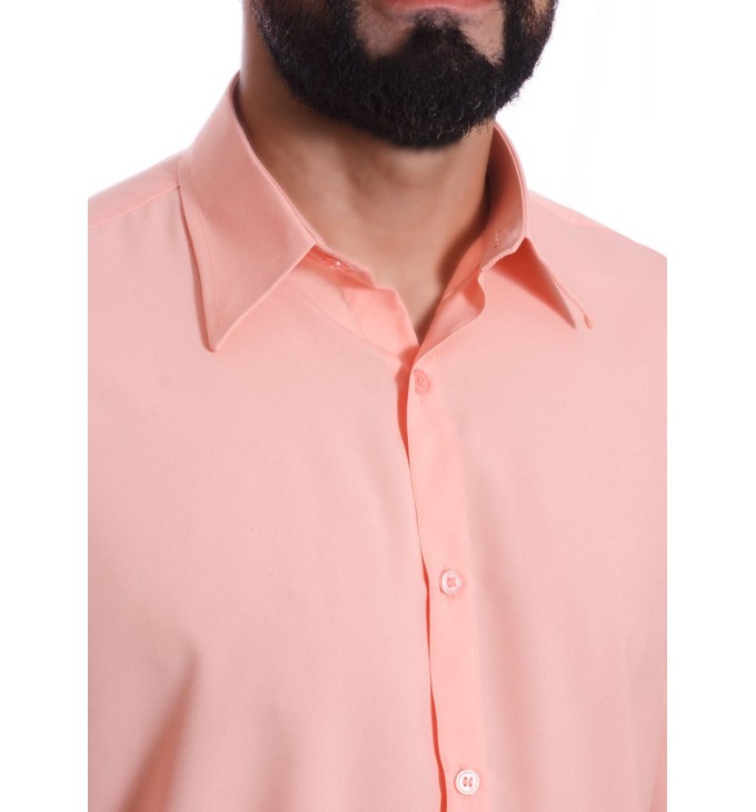 Camisa social masculina de microfibra manga longa, salmão