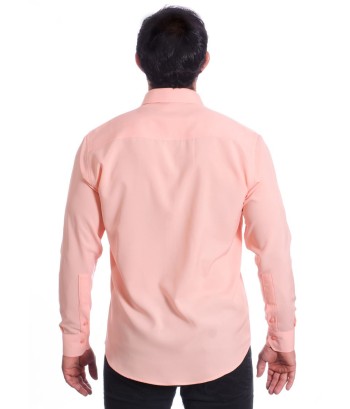 Camisa social masculina de microfibra manga longa, salmão