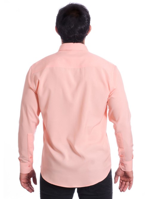 Camisa social masculina de microfibra manga longa, salmão