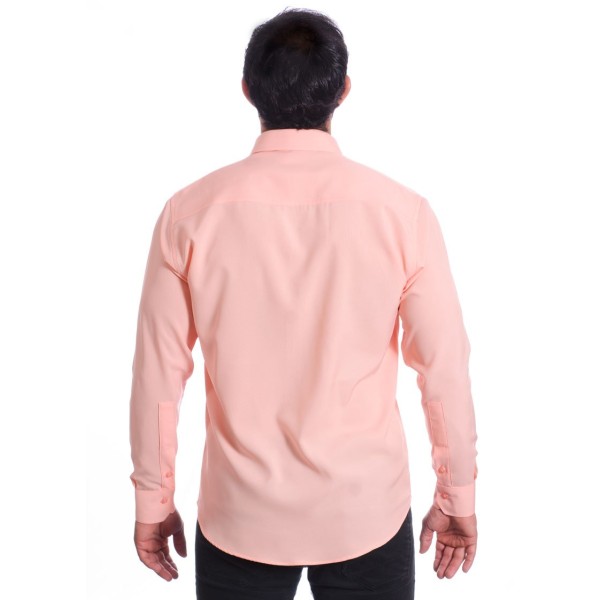 Camisa social masculina de microfibra manga longa, salmão