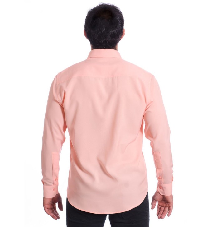 Camisa social masculina de microfibra manga longa, salmão