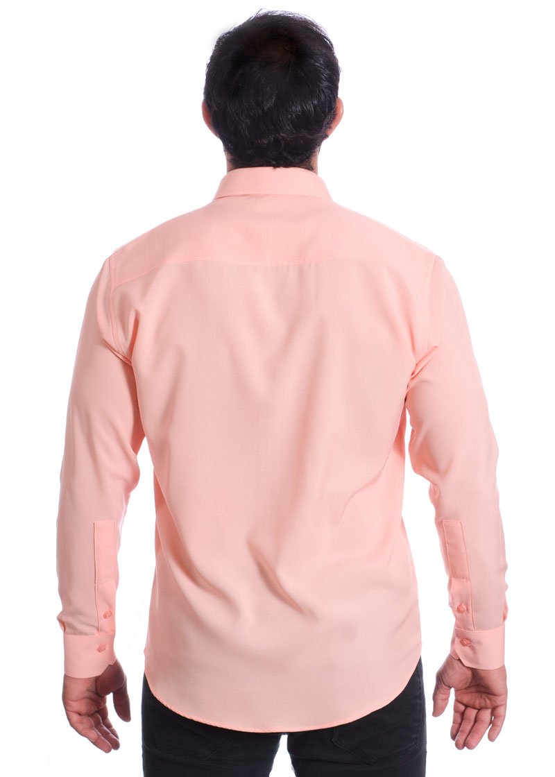 Camisa social masculina de microfibra manga longa, salmão