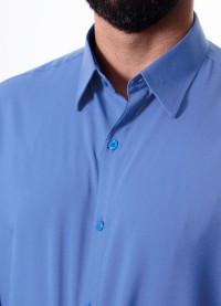 Camisa social azul maya masculina de microfibra