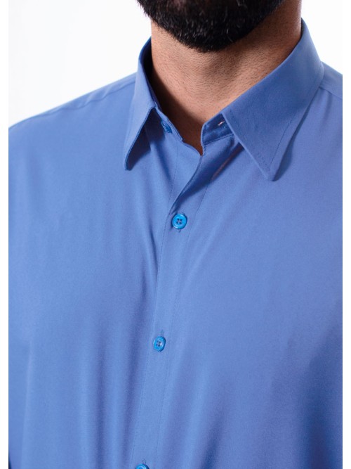 Camisa social azul maya masculina de microfibra