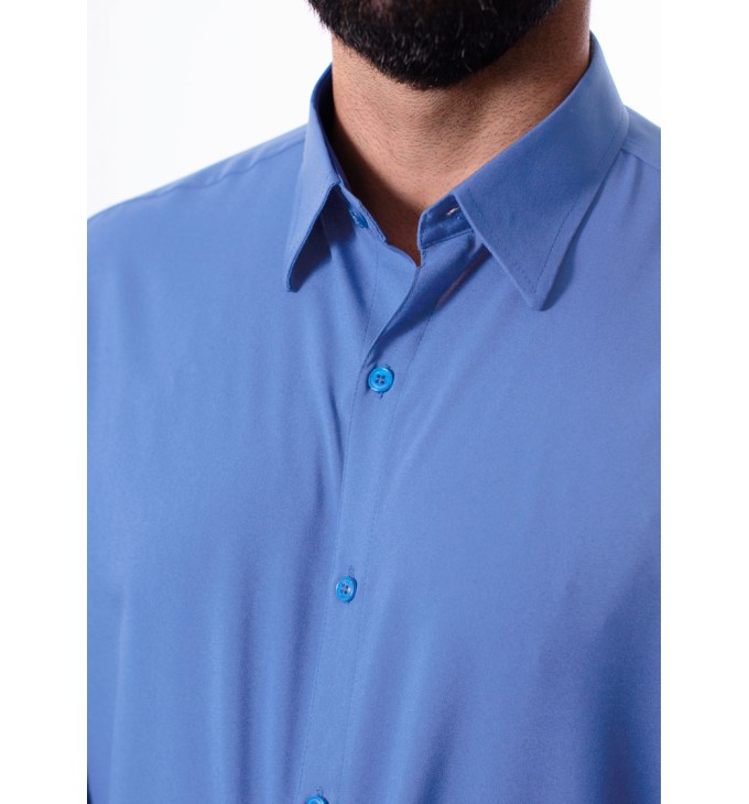 Camisa social azul maya masculina de microfibra