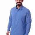 Camisa social azul maya masculina de microfibra