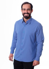 Camisa social azul maya masculina de microfibra