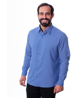 Camisa social azul maya masculina de microfibra