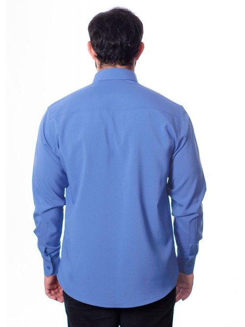 Camisa social azul maya masculina de microfibra