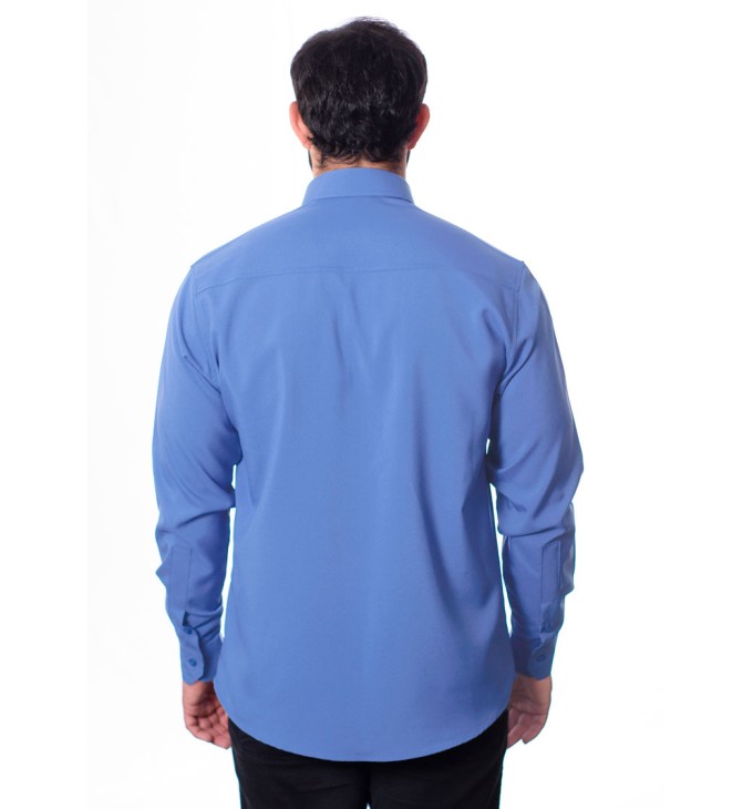 Camisa social azul maya masculina de microfibra