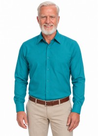 Camisa social masculina de microfibra manga longa, turquesa