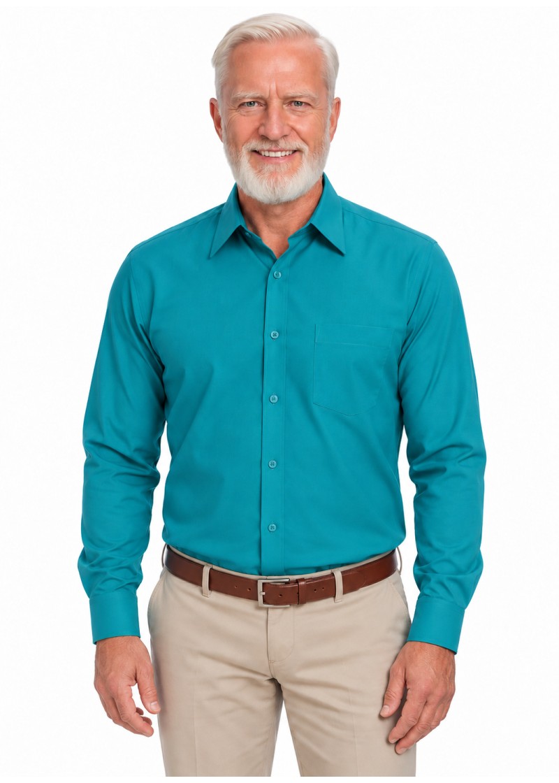 Camisa social masculina de microfibra manga longa, turquesa