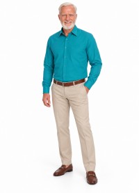 Camisa social masculina de microfibra manga longa, turquesa