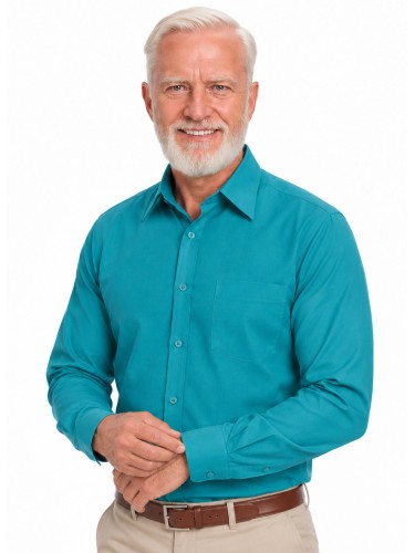 Camisa social masculina de microfibra manga longa, turquesa