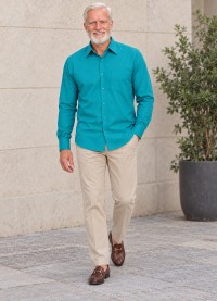 Camisa social masculina de microfibra manga longa, turquesa