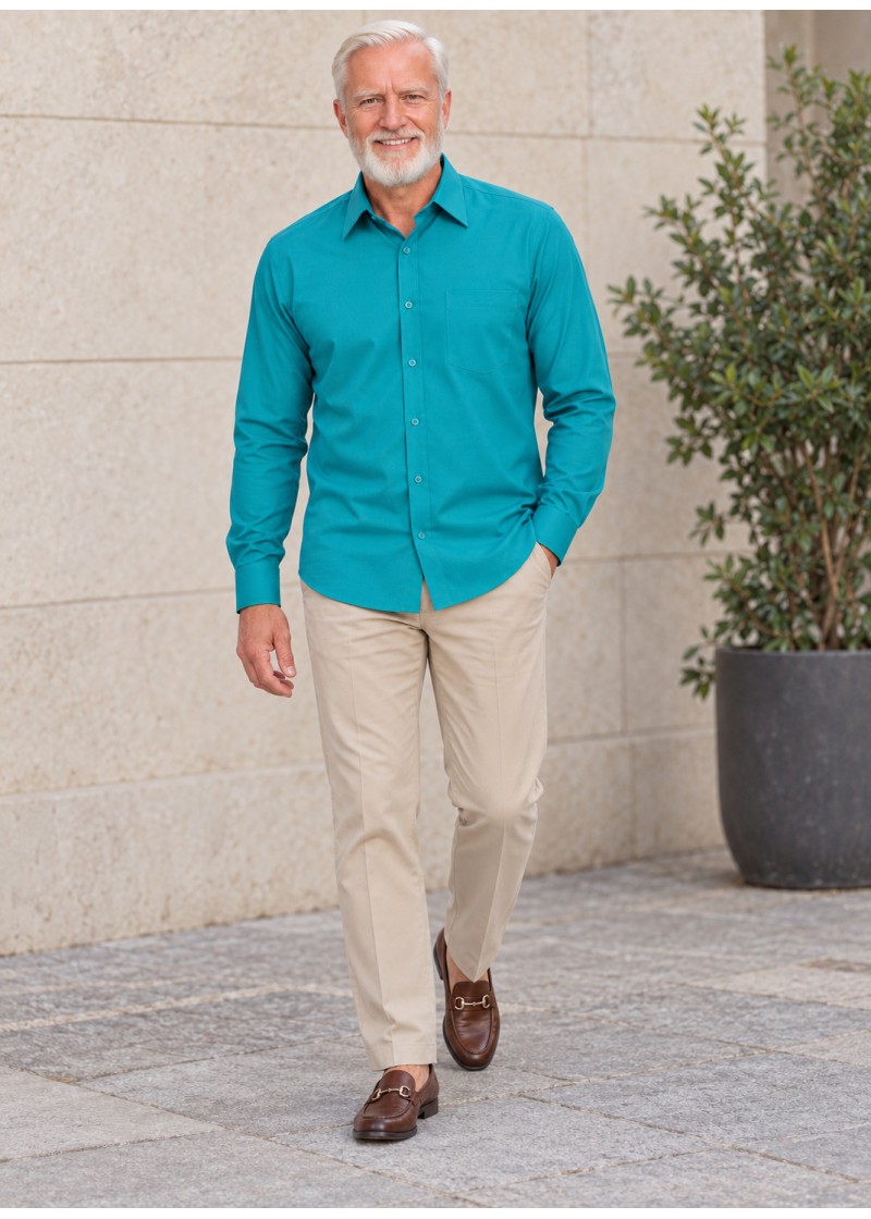 Camisa social masculina de microfibra manga longa, turquesa