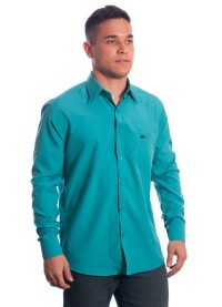 Camisa social masculina de microfibra manga longa, turquesa