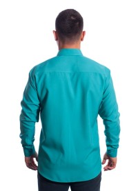 Camisa social masculina de microfibra manga longa, turquesa