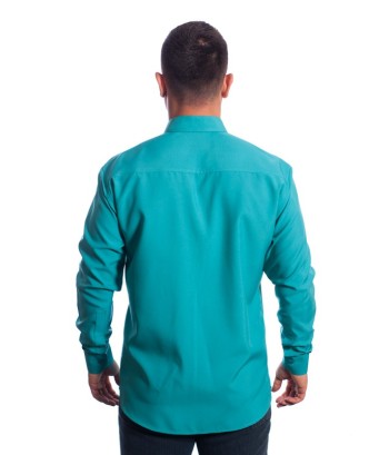 Camisa social masculina de microfibra manga longa, turquesa