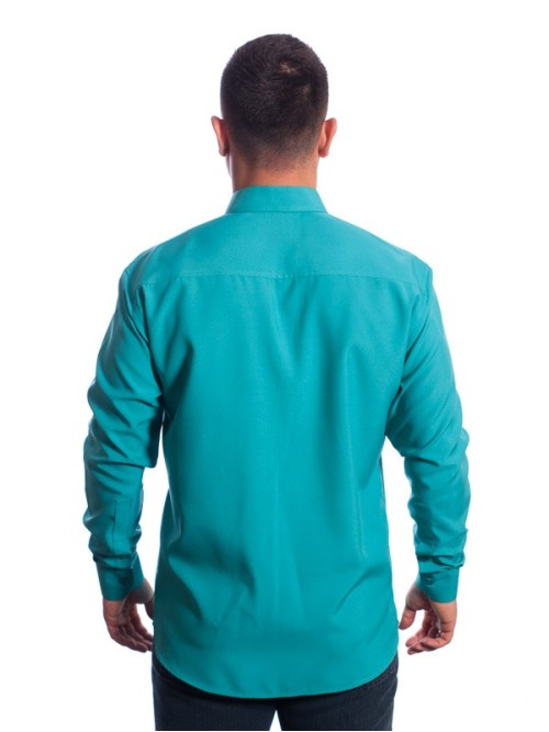 Camisa social masculina de microfibra manga longa, turquesa