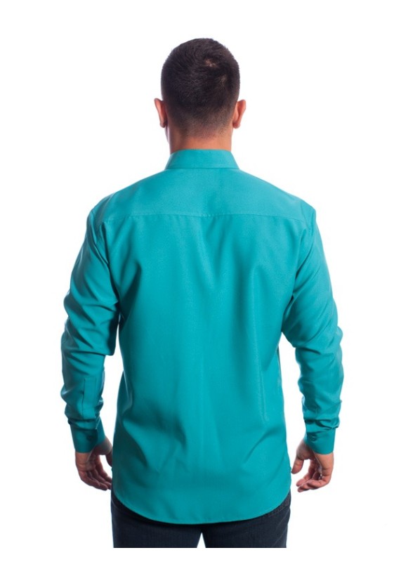 Camisa social masculina de microfibra manga longa, turquesa
