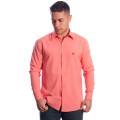 Camisa social masculina de microfibra manga longa, coral