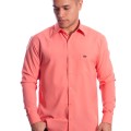 Camisa social masculina de microfibra manga longa, coral