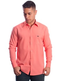 Camisa social masculina de microfibra manga longa, coral