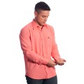 Camisa social masculina de microfibra manga longa, coral