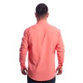 Camisa social masculina de microfibra manga longa, coral