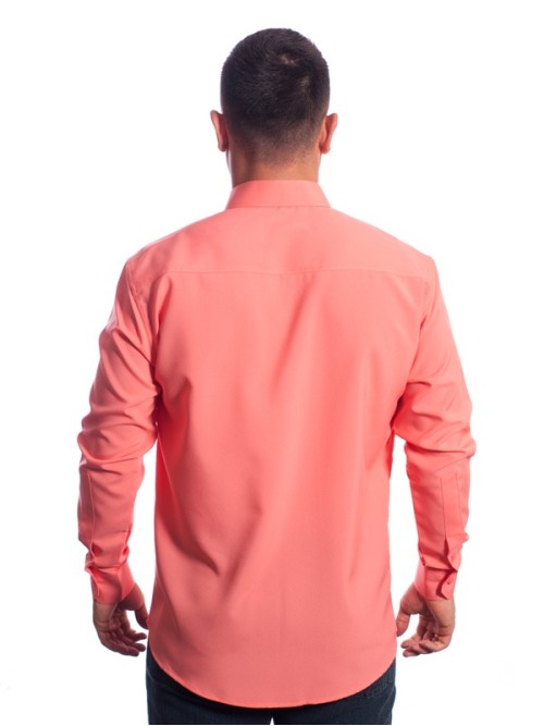 Camisa social masculina de microfibra manga longa, coral