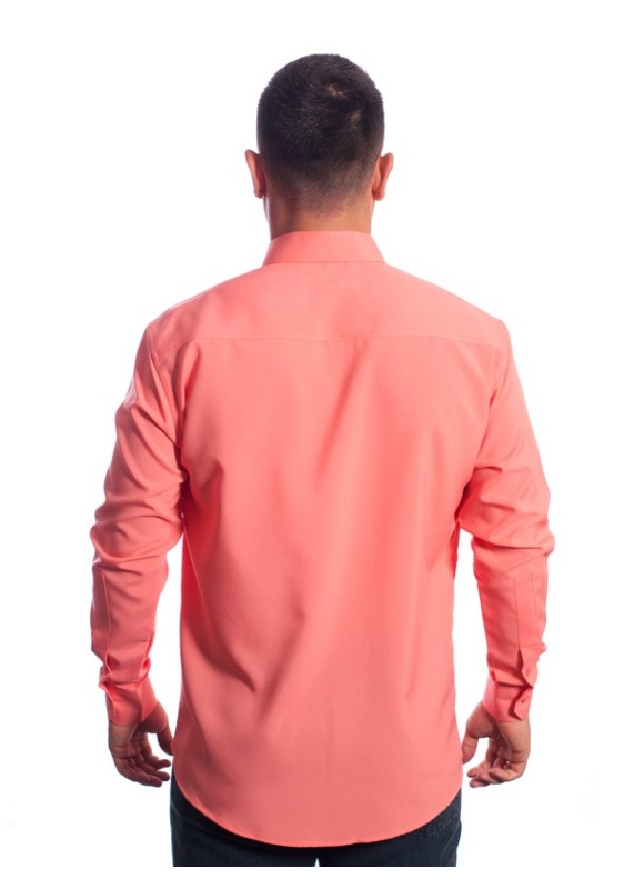 Camisa social masculina de microfibra manga longa, coral