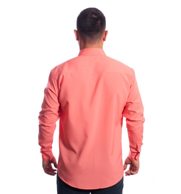 Camisa social masculina de microfibra manga longa, coral