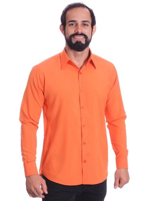Camisa social masculina de microfibra manga longa, laranja Camisa social masculina de microfibra manga longa, laranja