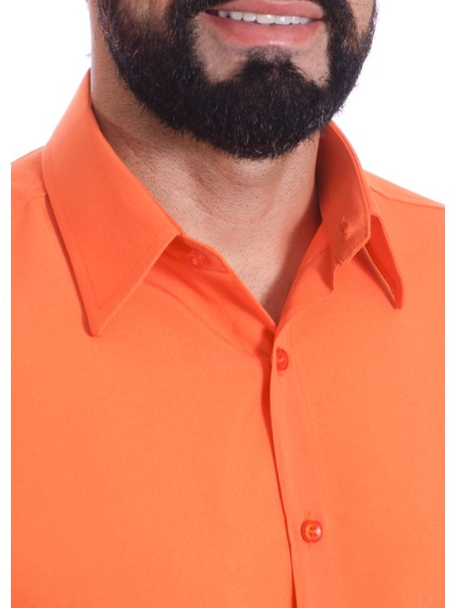 Camisa social masculina de microfibra manga longa, laranja Camisa social masculina de microfibra manga longa, laranja