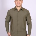 Camisa social masculina de microfibra manga longa, verde navajo