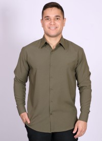 Camisa social masculina de microfibra manga longa, verde navajo