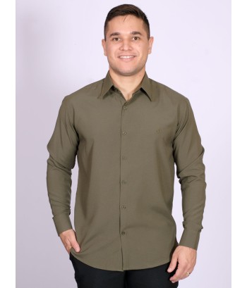 Camisa social masculina de microfibra manga longa, verde navajo