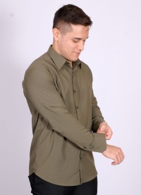 Camisa social masculina de microfibra manga longa, verde navajo