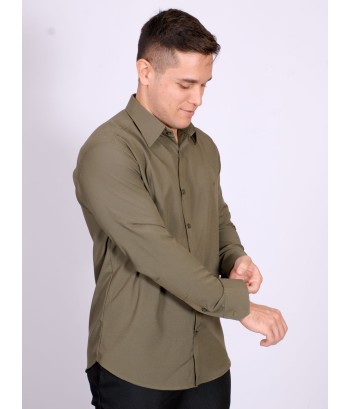 Camisa social masculina de microfibra manga longa, verde navajo