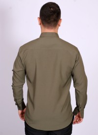 Camisa social masculina de microfibra manga longa, verde navajo