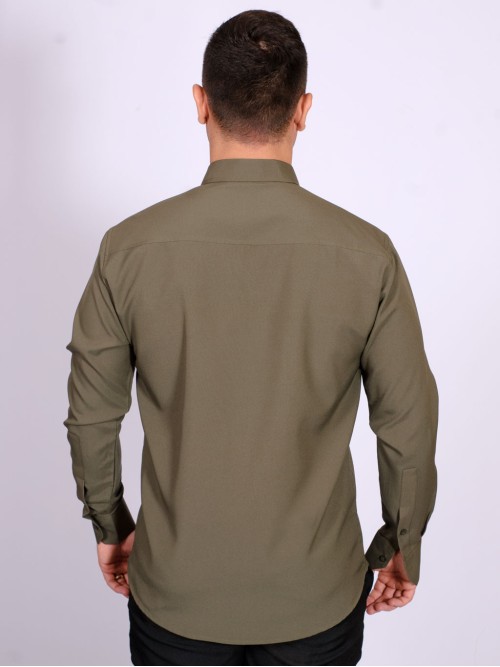 Camisa social masculina de microfibra manga longa, verde navajo Camisa social masculina de microfibra manga longa, verde navajo
