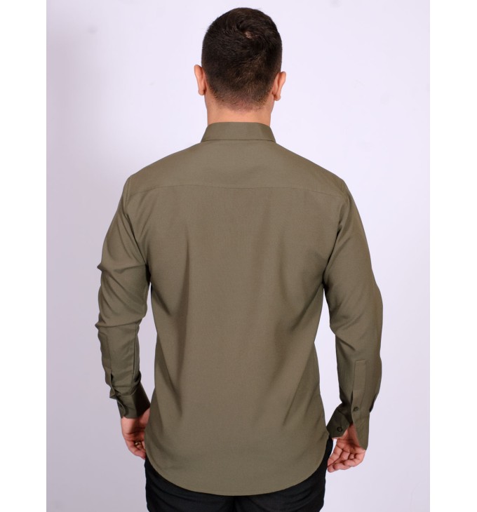 Camisa social masculina de microfibra manga longa, verde navajo