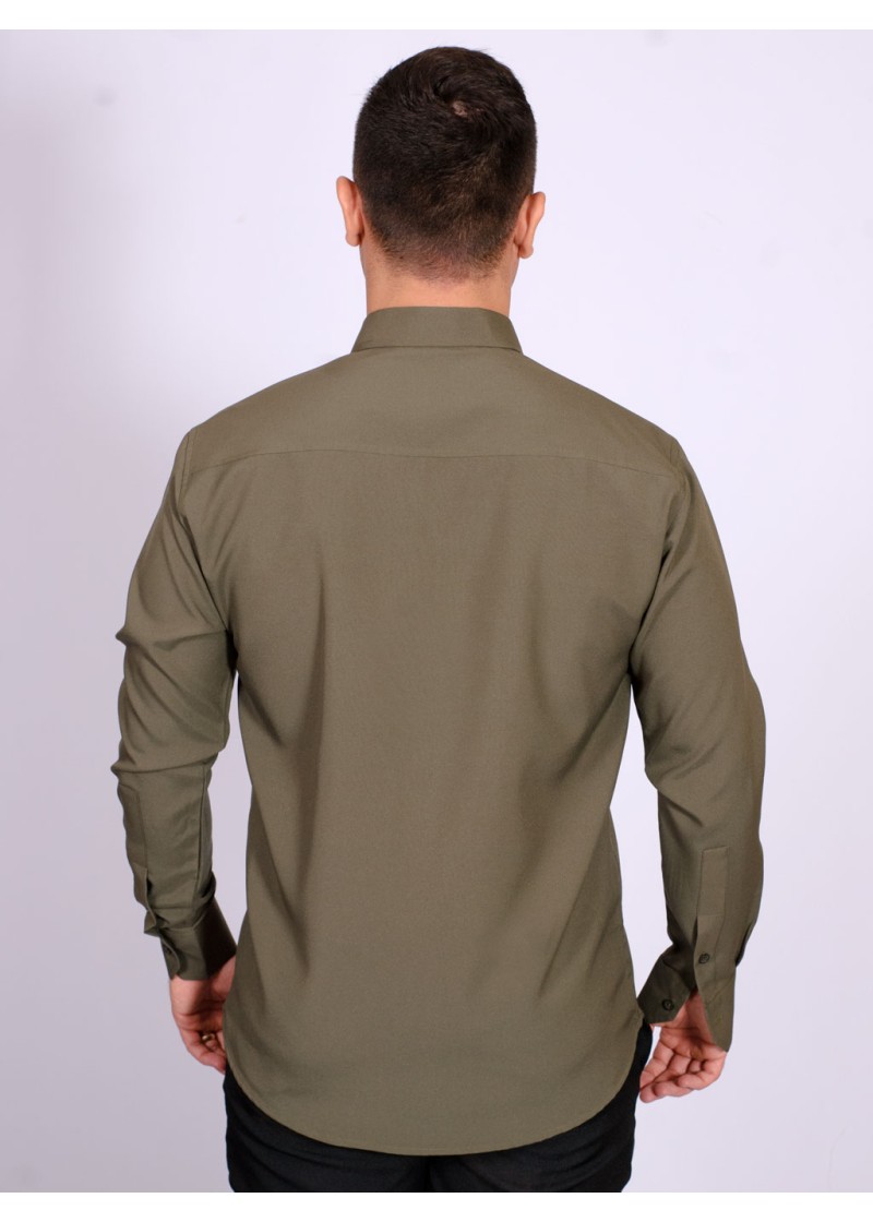 Camisa social masculina de microfibra manga longa, verde navajo