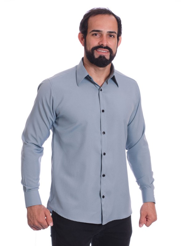 Camisa masculina cinza casual de manga longa