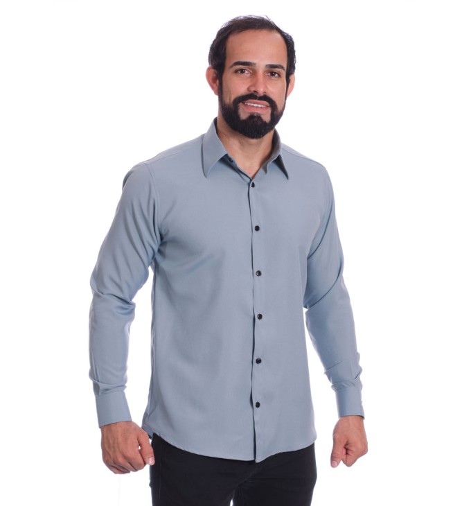 Camisa masculina cinza casual de manga longa