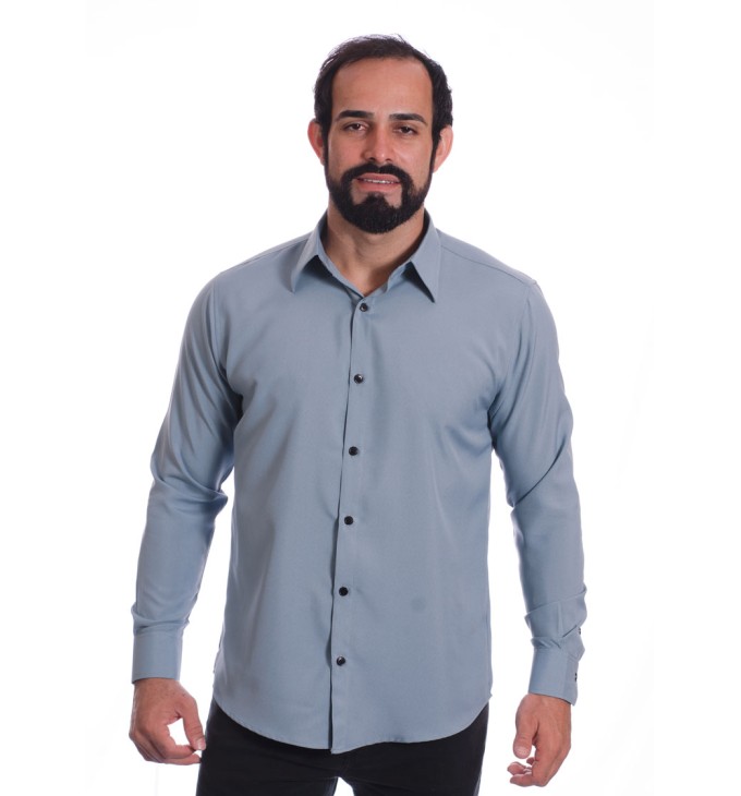 Camisa masculina cinza casual de manga longa
